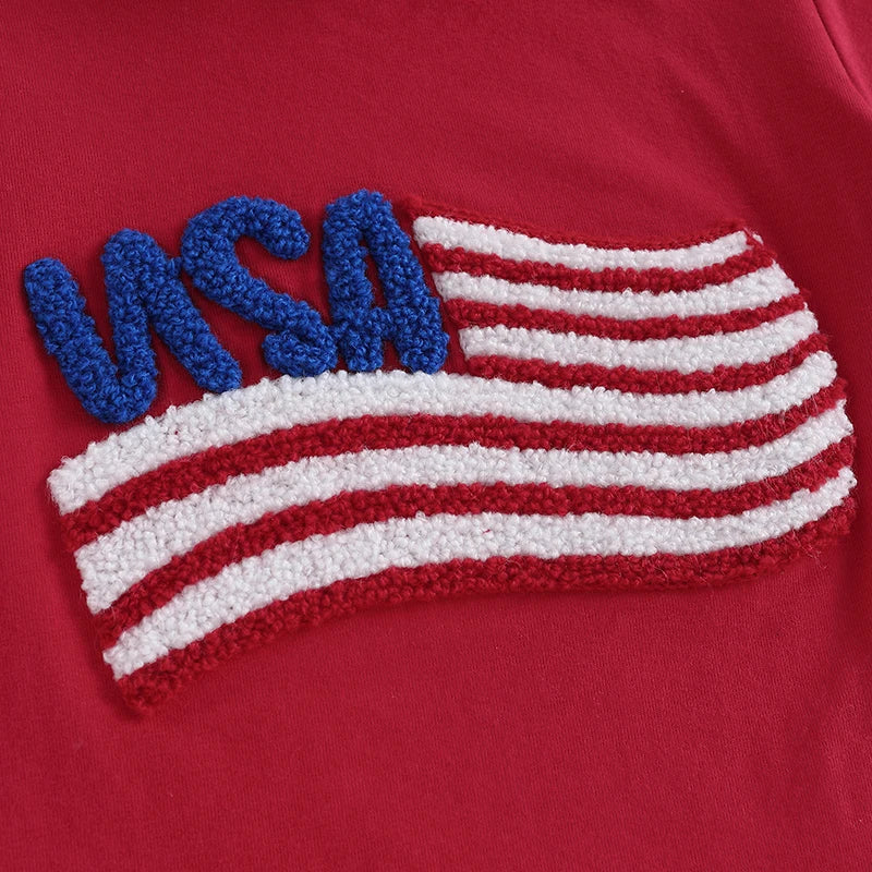 2025-02-22 Lioraitiin Baby Boys Patriotic Outfits Flag Embroidery Short Sleeves T-Shirt and Elastic Striped Shorts Clothes Set