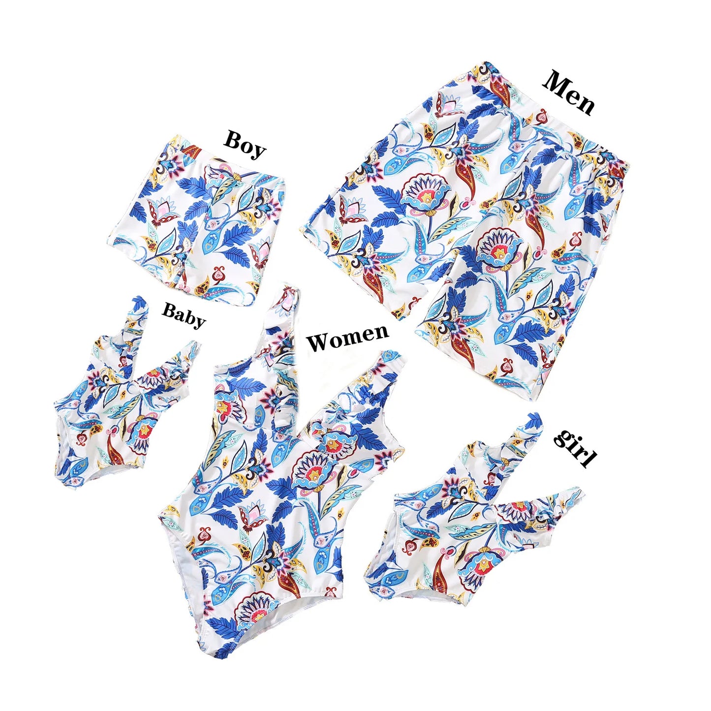 Summer Mommy and Daddy /Son/ Daughter Clothes, Family Matching Outfits Leaf Printing Swimwear