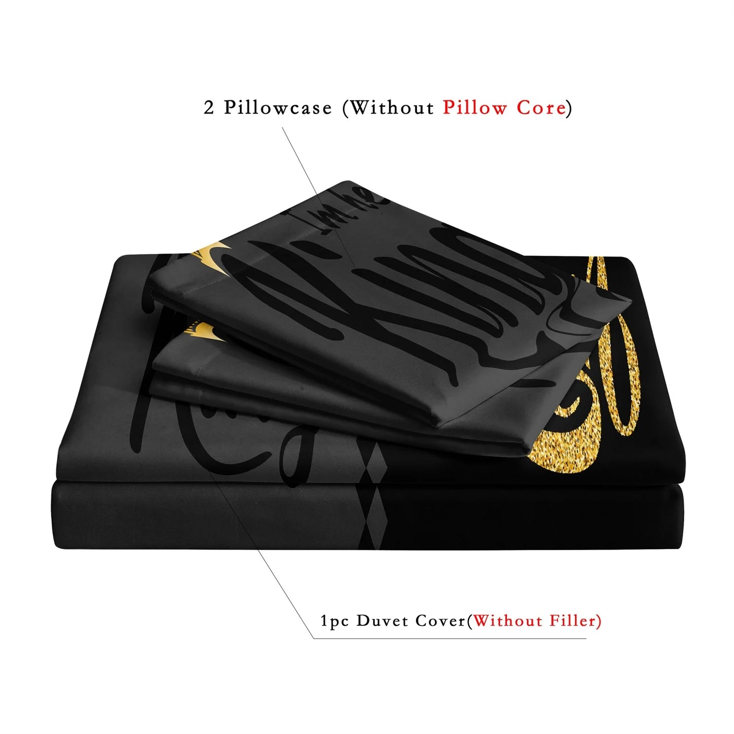 3pcs Fashionable Black Gray Queen & King Crown Printed Bedding Set. Duvet Cover, Soft Comfortable And Breathable, Bedroom
