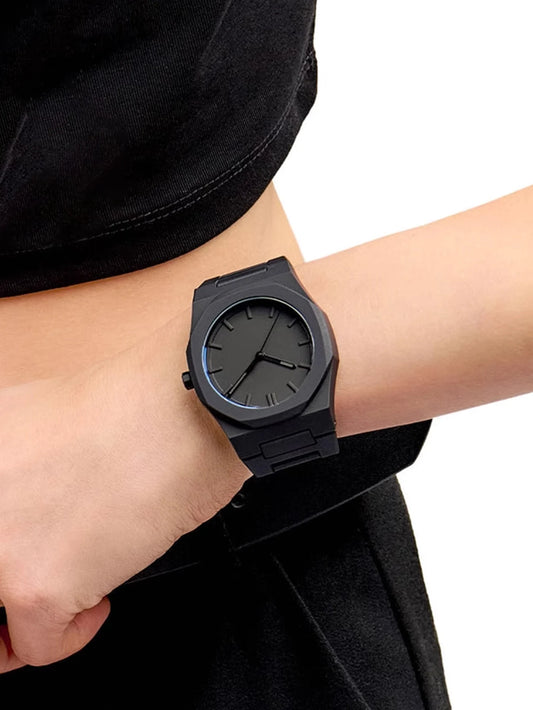Mens watch, Quartz, clean contemporary style. Better picture in images. Black watch with Black lettering is really low in stock. Several other choices.