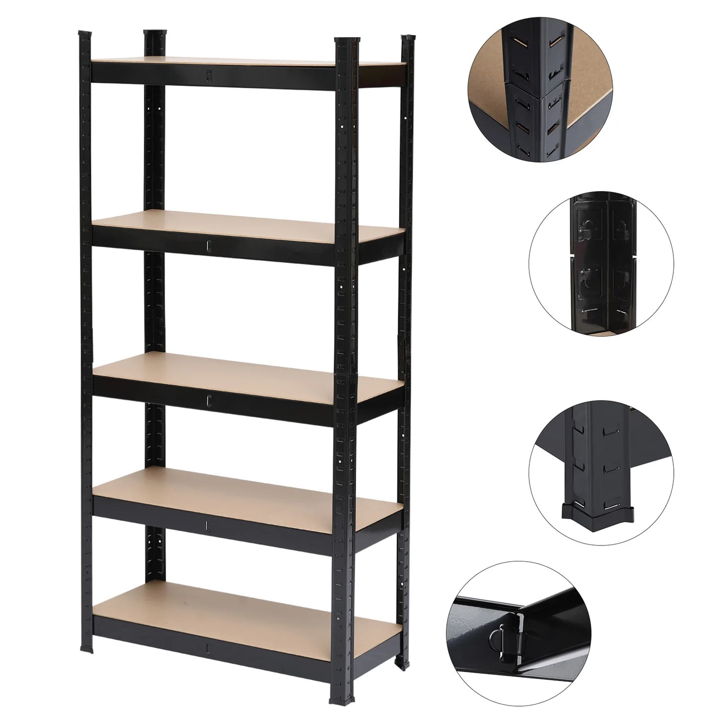 5 Tier Heavy Duty Metal Shelving ,Garage Storage Shelf, Black