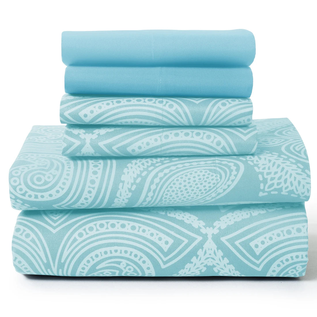 LUX Décor Paisley Sheet Set – 6 Piece Ultra-Soft Microfiber Bed Sheets with Flat Sheet, 16 Inch Deep Pockets for Fitted Sheet
