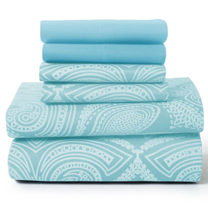 LUX Décor Paisley Sheet Set – 6 Piece Ultra-Soft Microfiber Bed Sheets with Flat Sheet, 16 Inch Deep Pockets for Fitted Sheet