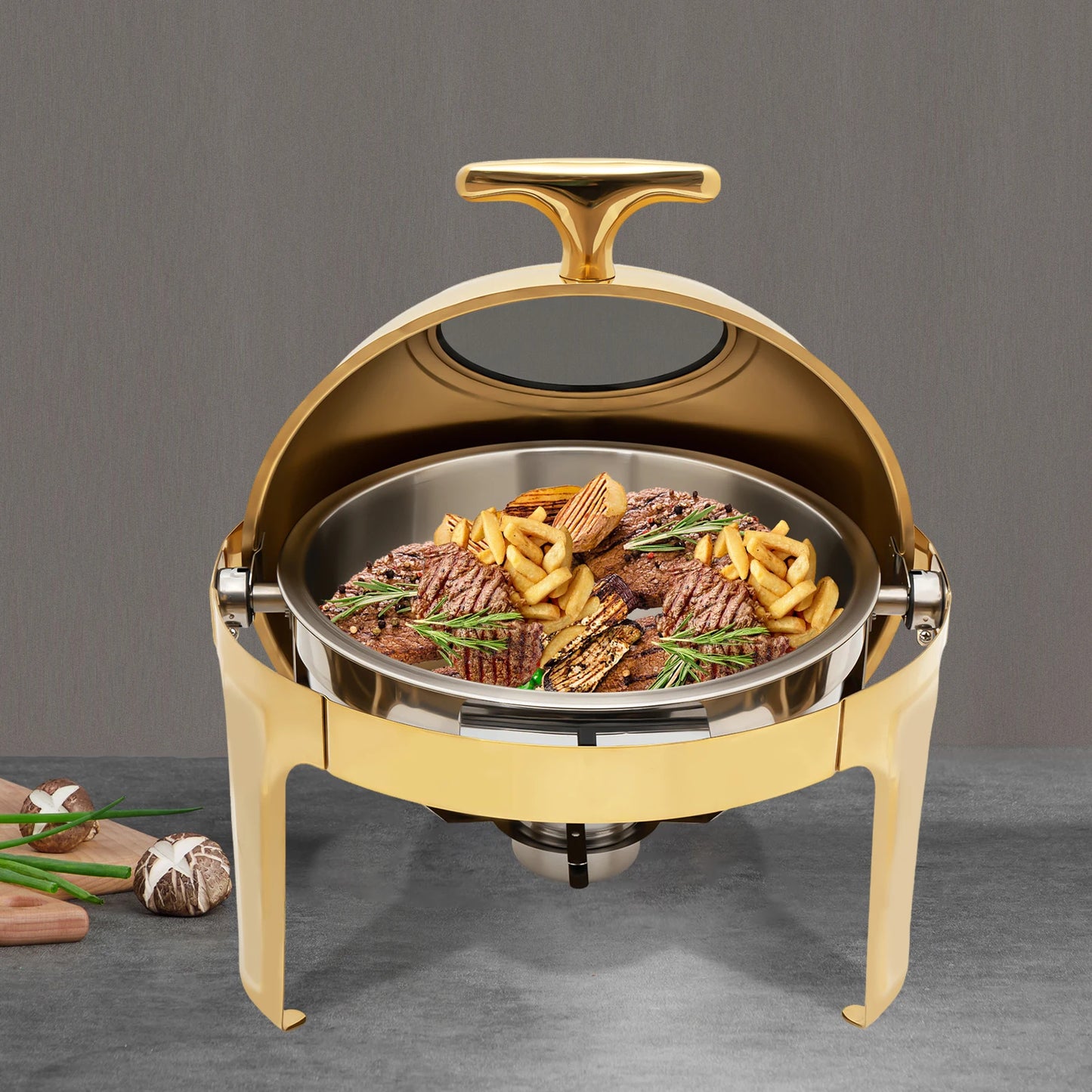 Round Chafing Dish/ Buffet Warmer Set, Roll Top Stainless Stee for Buffets,Hotel Breakfast and Brunch