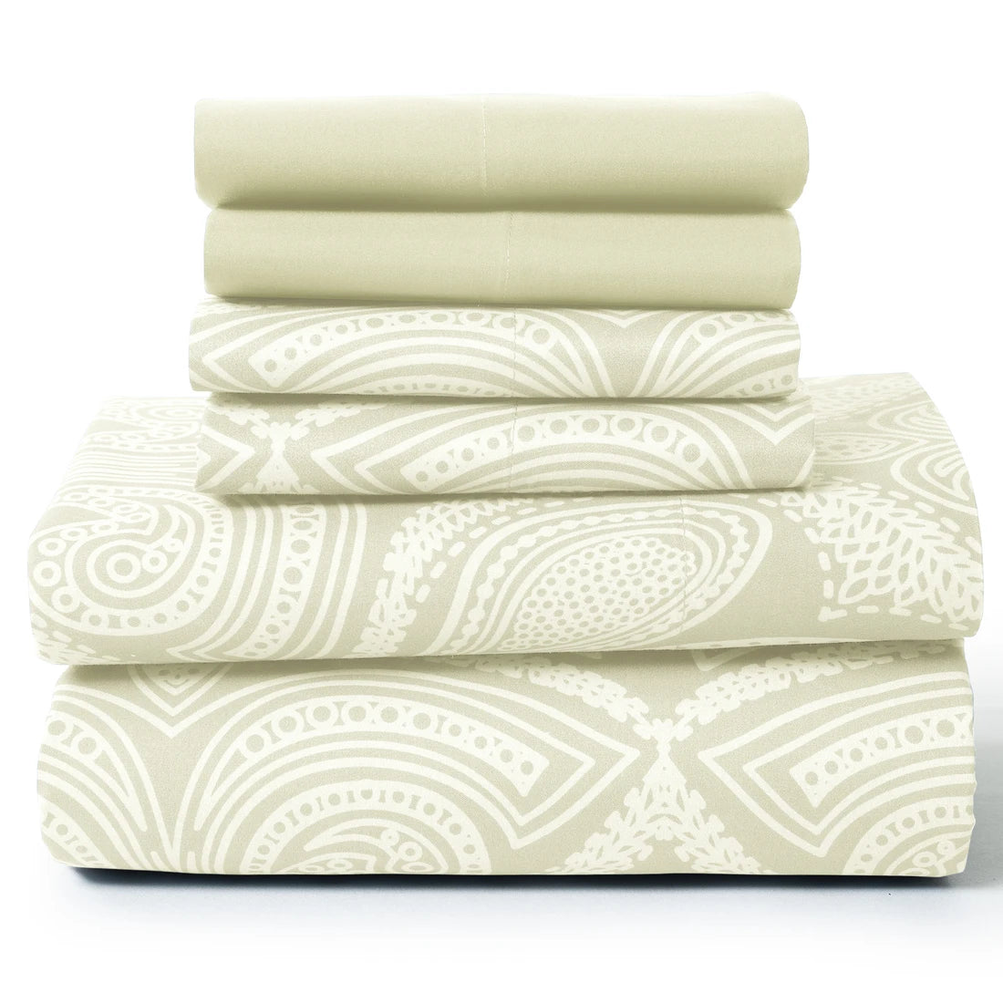 LUX Décor Paisley Sheet Set – 6 Piece Ultra-Soft Microfiber Bed Sheets with Flat Sheet, 16 Inch Deep Pockets for Fitted Sheet