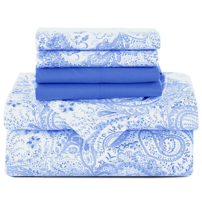 LUX Décor Paisley Sheet Set – 6 Piece Ultra-Soft Microfiber Bed Sheets with Flat Sheet, 16 Inch Deep Pockets for Fitted Sheet