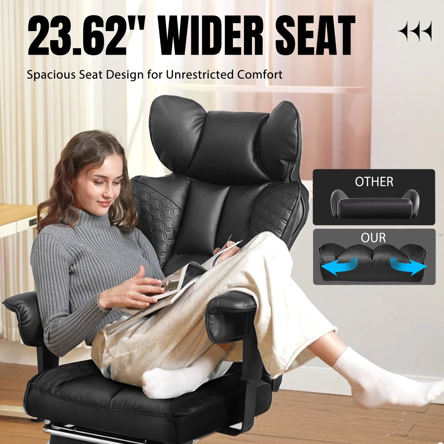 Office Chair Ergonomic Leather High Back Gaming Chair with Footrest, Adjustable Armrests