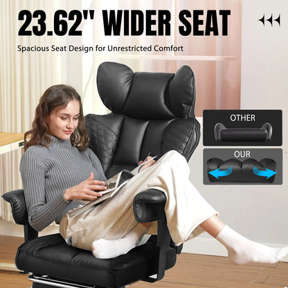 Office Chair Ergonomic Leather High Back Gaming Chair with Footrest, Adjustable Armrests