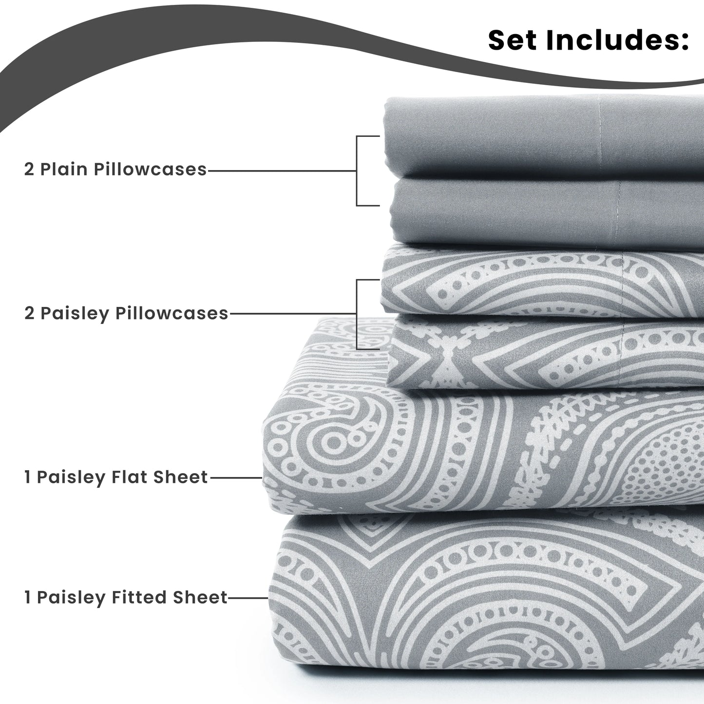 LUX Décor Paisley Sheet Set – 6 Piece Ultra-Soft Microfiber Bed Sheets with Flat Sheet, 16 Inch Deep Pockets for Fitted Sheet