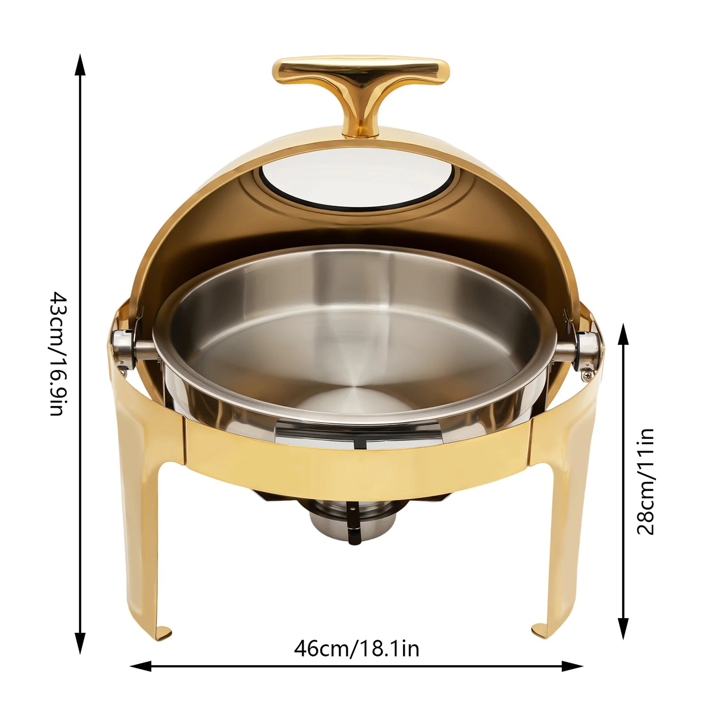 Round Chafing Dish/ Buffet Warmer Set, Roll Top Stainless Stee for Buffets,Hotel Breakfast and Brunch