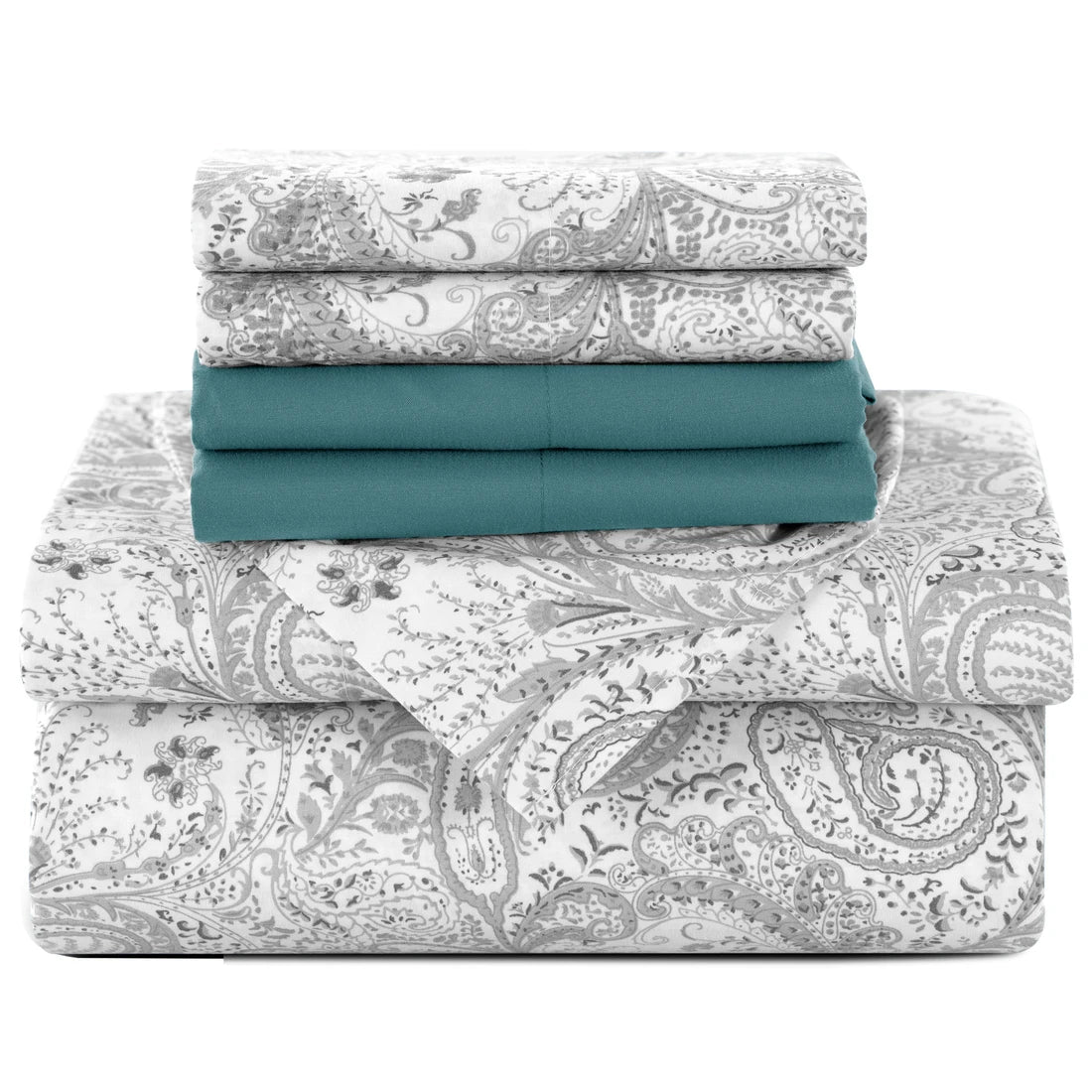 LUX Décor Paisley Sheet Set – 6 Piece Ultra-Soft Microfiber Bed Sheets with Flat Sheet, 16 Inch Deep Pockets for Fitted Sheet