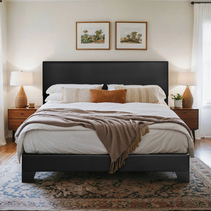 Upholstered Bed Frame with Adjustable Headboard, Soft Linen Fabric, Strong Supporting Structure, Noise-Free Allewie