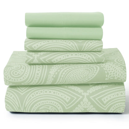 LUX Décor Paisley Sheet Set – 6 Piece Ultra-Soft Microfiber Bed Sheets with Flat Sheet, 16 Inch Deep Pockets for Fitted Sheet