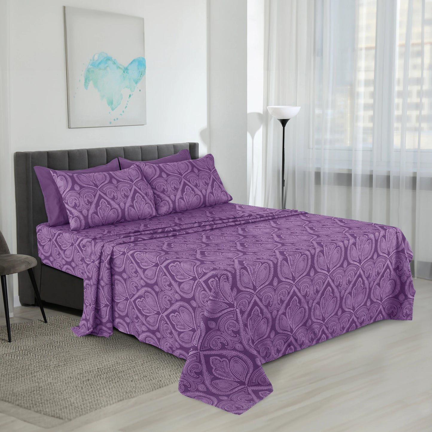 LUX Décor Paisley Sheet Set – 6 Piece Ultra-Soft Microfiber Bed Sheets with Flat Sheet, 16 Inch Deep Pockets for Fitted Sheet