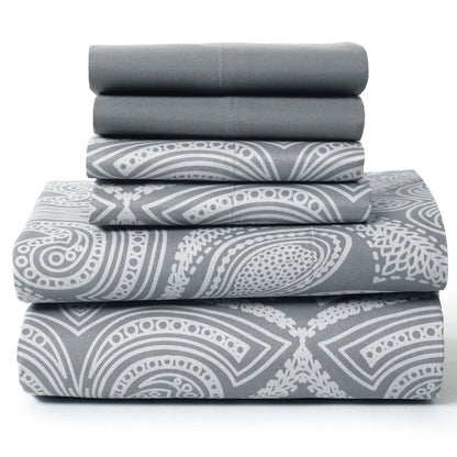 LUX Décor Paisley Sheet Set – 6 Piece Ultra-Soft Microfiber Bed Sheets with Flat Sheet, 16 Inch Deep Pockets for Fitted Sheet