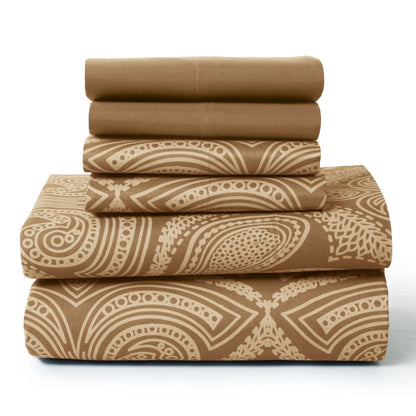 LUX Décor Paisley Sheet Set – 6 Piece Ultra-Soft Microfiber Bed Sheets with Flat Sheet, 16 Inch Deep Pockets for Fitted Sheet