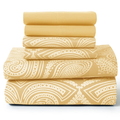 LUX Décor Paisley Sheet Set – 6 Piece Ultra-Soft Microfiber Bed Sheets with Flat Sheet, 16 Inch Deep Pockets for Fitted Sheet