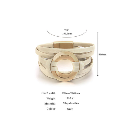 Genuine Leather Bracelets for Women/ Men Fashion.   Round Hollow Circles Charm Wrap Bracelet Bangle Female Jewelry Gifts.  BROWN is gone.  The other 3 colors are good to go.  BLACK//GREEN//GRAY, OK!!!  7.8 inches on this bra