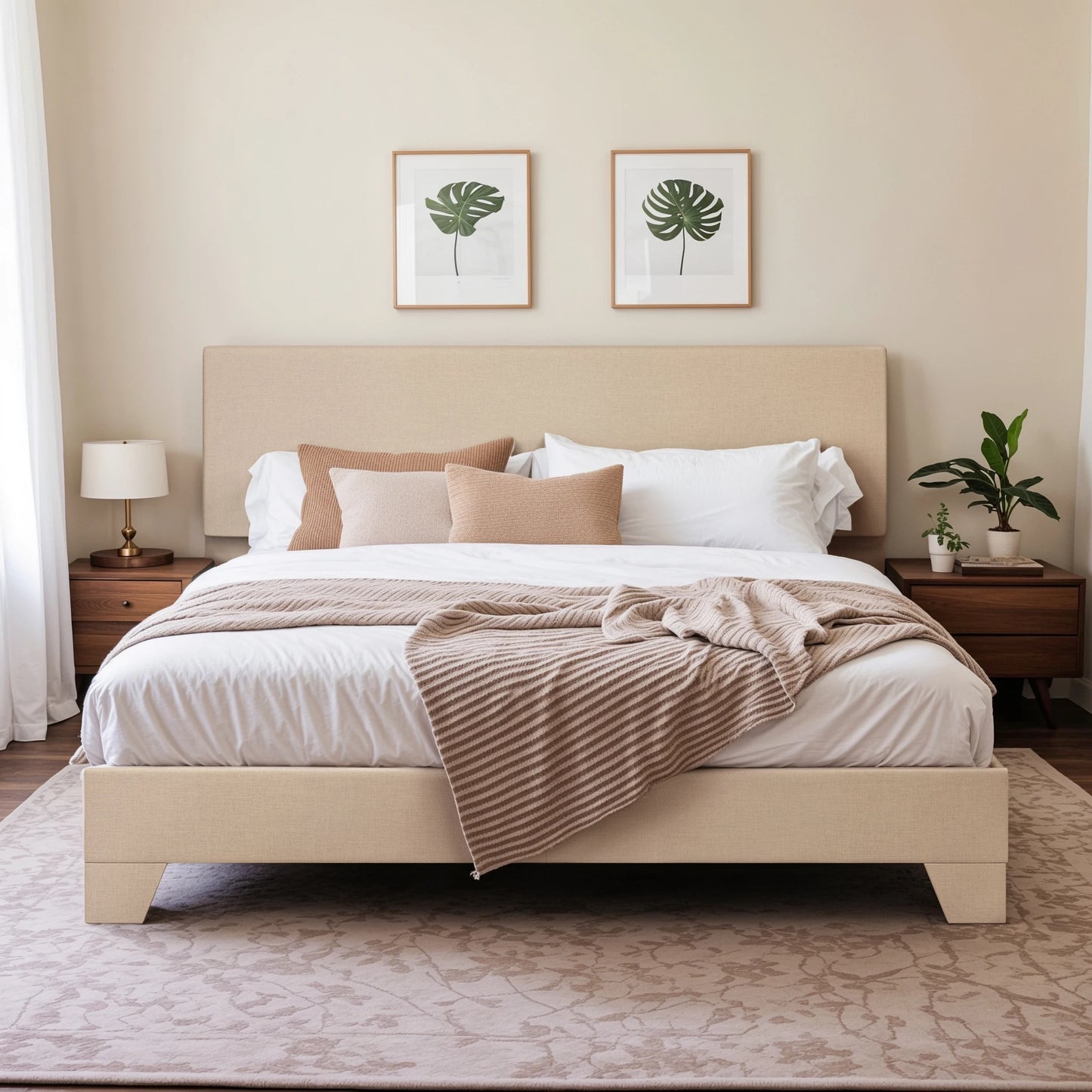 Upholstered Bed Frame with Adjustable Headboard, Soft Linen Fabric, Strong Supporting Structure, Noise-Free Allewie