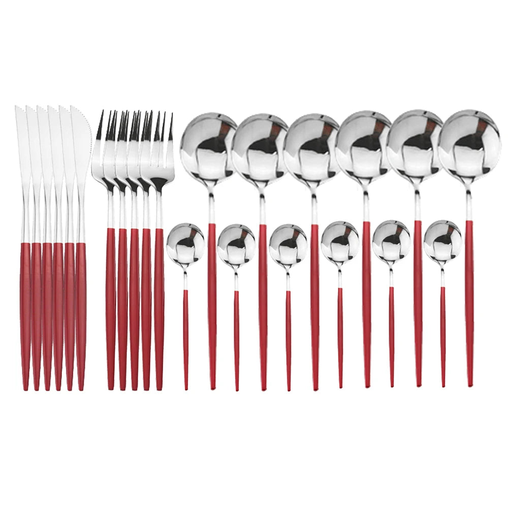 24pcs Gold Dinnerware, Stainless Steel Tableware,  Set with Knife, Fork,  Spoon, Flatware Set, Dishwasher Safe, Silverware Cutlery Set