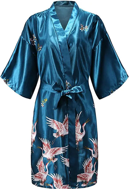 Silk Satin Wedding Bridal,  Bridesmaid Robe Floral Bathrobe Short KimonoStyle.   Dressing Gown For Women