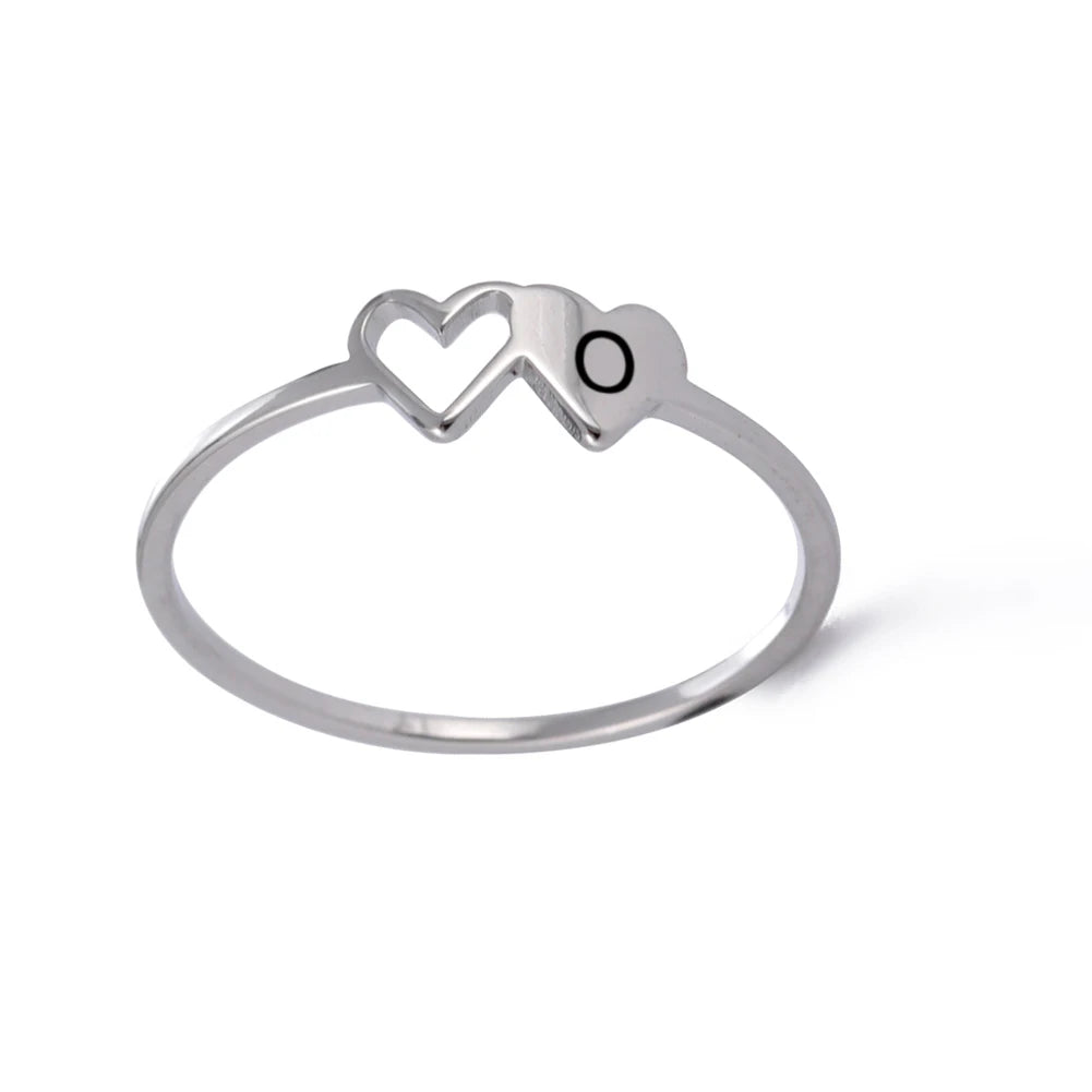 Initial Letter Ring for Women.  Stainless Steel A-Z Alphabet Double Heart Rings for Fashion Wedding  gift, Valentine's Day