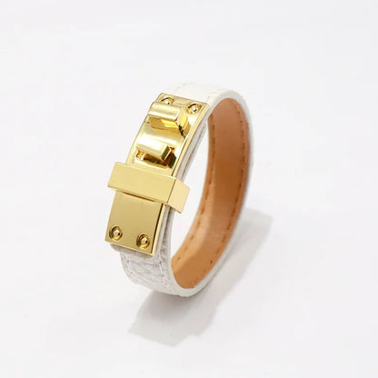 Lychee Pattern,  Glossy Bracelets.   Belt Buckle PU Leather for Women / Men.   Multicolor Couple Bangles. Fashion Top Jewelry.  Great Looking Bracelet. As I write, All Colors are Good EXCEPT BLACK.