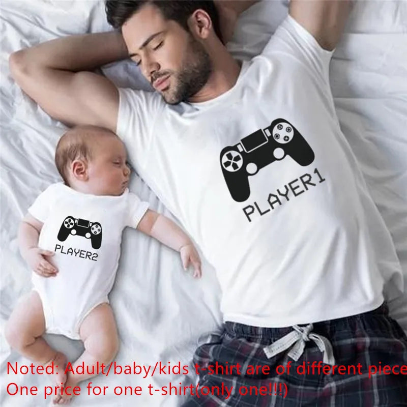 Player 1 Player 2 Matching Family Clothes /Father Mother Kids Tshirts, Dad, Son Matching, Family Look- alike Clothes