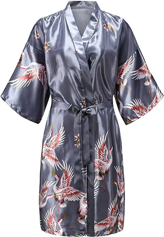 Silk Satin Wedding Bridal,  Bridesmaid Robe Floral Bathrobe Short KimonoStyle.   Dressing Gown For Women