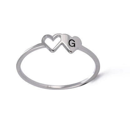 Initial Letter Ring for Women.  Stainless Steel A-Z Alphabet Double Heart Rings for Fashion Wedding  gift, Valentine's Day