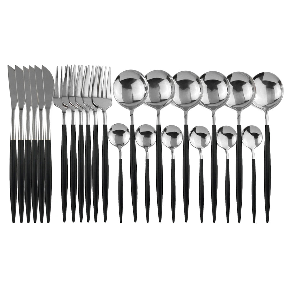 24pcs Gold Dinnerware, Stainless Steel Tableware,  Set with Knife, Fork,  Spoon, Flatware Set, Dishwasher Safe, Silverware Cutlery Set
