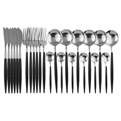 24pcs Gold Dinnerware, Stainless Steel Tableware,  Set with Knife, Fork,  Spoon, Flatware Set, Dishwasher Safe, Silverware Cutlery Set