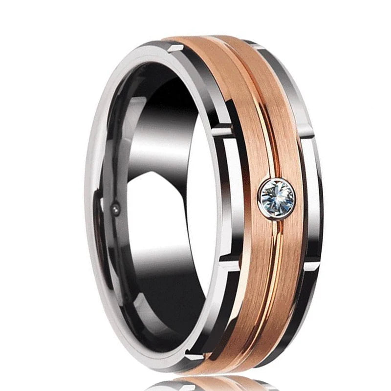 Fashion 8mm Red Groove Beveled Edge Stainless Steel Celtic Dragon Rings.  Perfect for FATHERS DAY with Zircon Inlay, Carbon Fibre Ring for Mens Wedding Band, Couples Gift