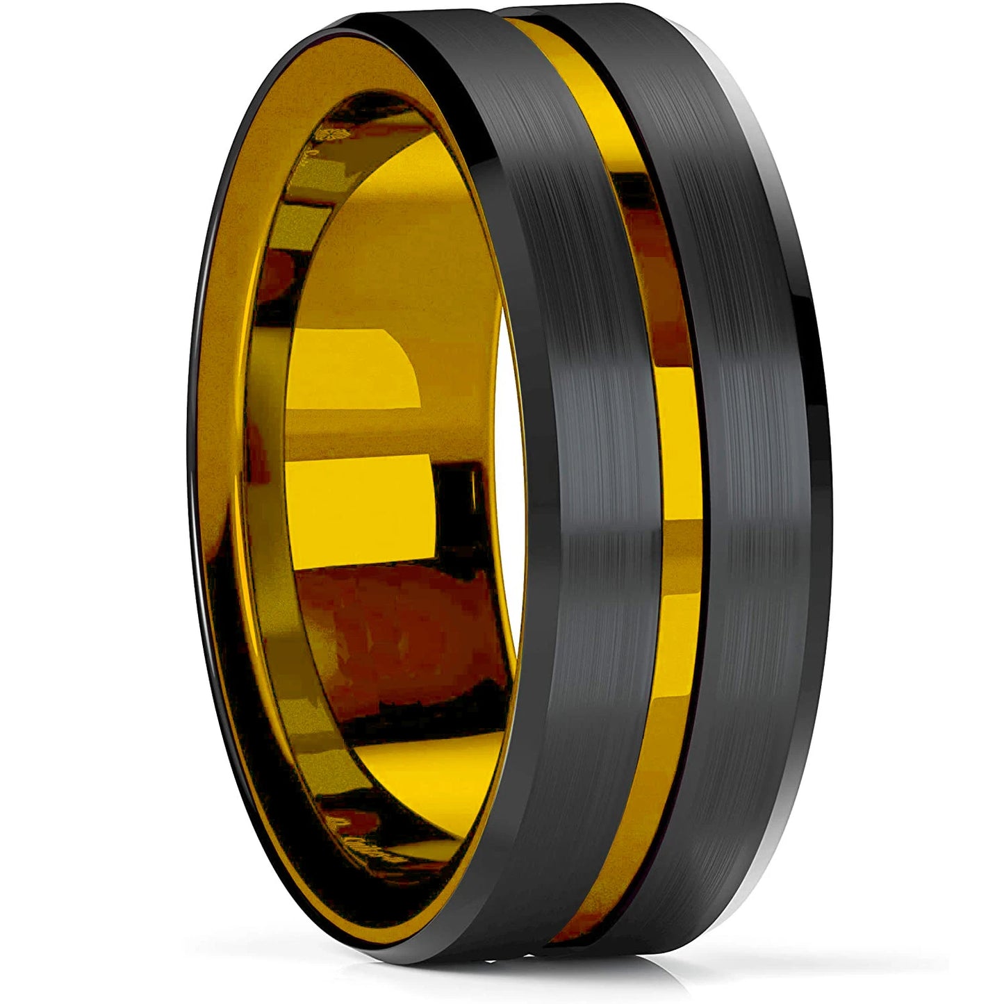 Fashion 8mm Red Groove Beveled Edge Stainless Steel Celtic Dragon Rings.  Perfect for FATHERS DAY with Zircon Inlay, Carbon Fibre Ring for Mens Wedding Band, Couples Gift