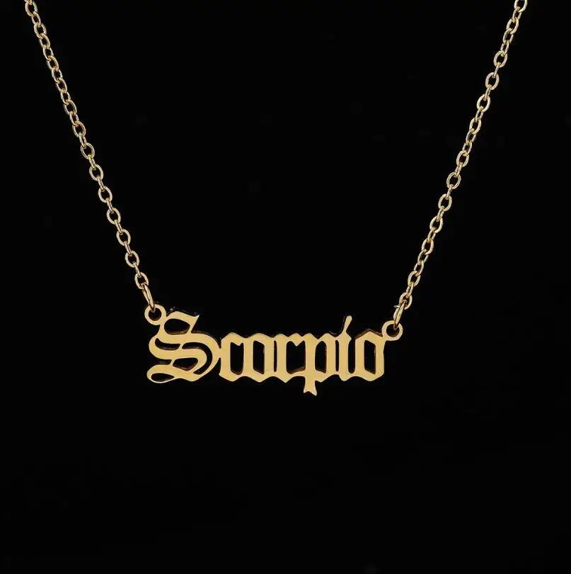 Stainless Steel 12 Zodiac Constellation Necklaces Letter Aquarius Aries Gemini Pisces Leo Sagittarius Pendant Necklace for Women