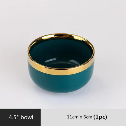 Luxury Forest Green Ceramic Dinnerware Set,  Including  Shallow Plates,  Rice,  Soup Bowls,  Fish,  Dish And Spoon