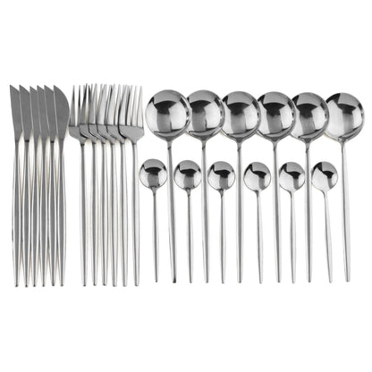 24pcs Gold Dinnerware, Stainless Steel Tableware,  Set with Knife, Fork,  Spoon, Flatware Set, Dishwasher Safe, Silverware Cutlery Set