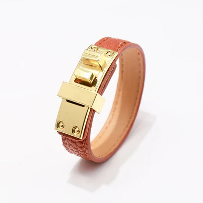 Lychee Pattern,  Glossy Bracelets.   Belt Buckle PU Leather for Women / Men.   Multicolor Couple Bangles. Fashion Top Jewelry.  Great Looking Bracelet. As I write, All Colors are Good EXCEPT BLACK.