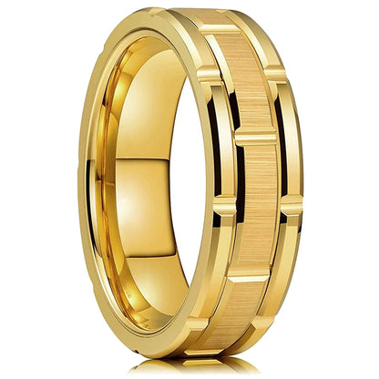 Fashion 8mm Red Groove Beveled Edge Stainless Steel Celtic Dragon Rings.  Perfect for FATHERS DAY with Zircon Inlay, Carbon Fibre Ring for Mens Wedding Band, Couples Gift