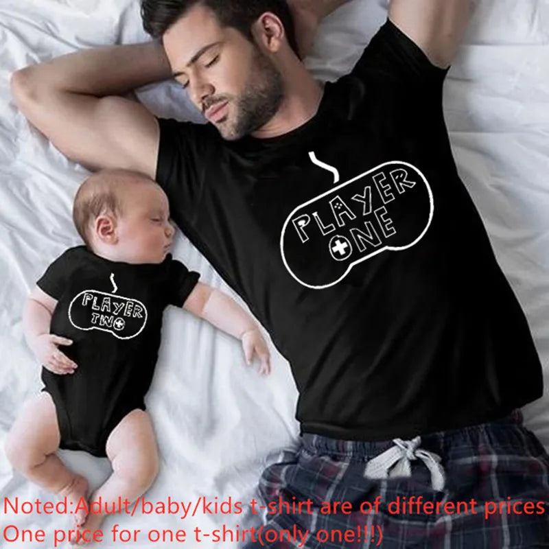 Player 1 Player 2 Matching Family Clothes /Father Mother Kids Tshirts, Dad, Son Matching, Family Look- alike Clothes