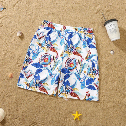 Family Matching Swimsuits/ Floral Printed Mom And Me Swimwear.  Women,  Girls Bathing Suits and Men,  Boys  Trunks Couples Holiday Beachwear