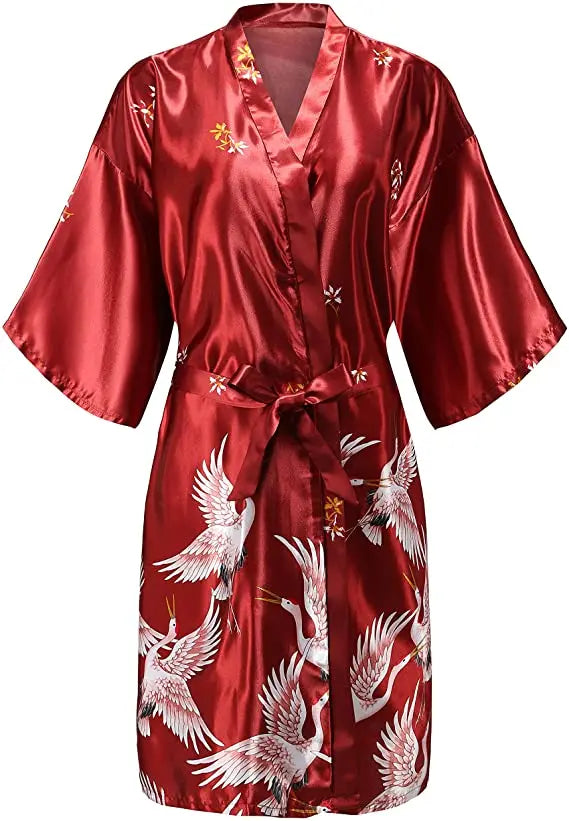 Silk Satin Wedding Bridal,  Bridesmaid Robe Floral Bathrobe Short KimonoStyle.   Dressing Gown For Women