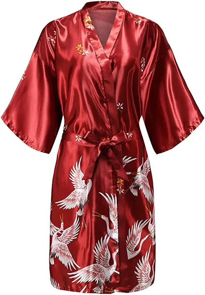 Silk Satin Wedding Bridal,  Bridesmaid Robe Floral Bathrobe Short KimonoStyle.   Dressing Gown For Women