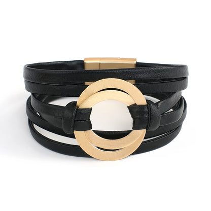 Genuine Leather Bracelets for Women/ Men Fashion.   Round Hollow Circles Charm Wrap Bracelet Bangle Female Jewelry Gifts.  BROWN is gone.  The other 3 colors are good to go.  BLACK//GREEN//GRAY, OK!!!  7.8 inches on this bra
