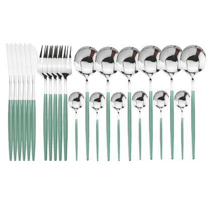 24pcs Gold Dinnerware, Stainless Steel Tableware,  Set with Knife, Fork,  Spoon, Flatware Set, Dishwasher Safe, Silverware Cutlery Set