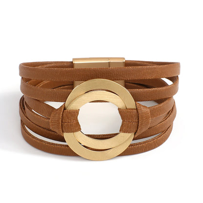 Genuine Leather Bracelets for Women/ Men Fashion.   Round Hollow Circles Charm Wrap Bracelet Bangle Female Jewelry Gifts.  BROWN is gone.  The other 3 colors are good to go.  BLACK//GREEN//GRAY, OK!!!  7.8 inches on this bra