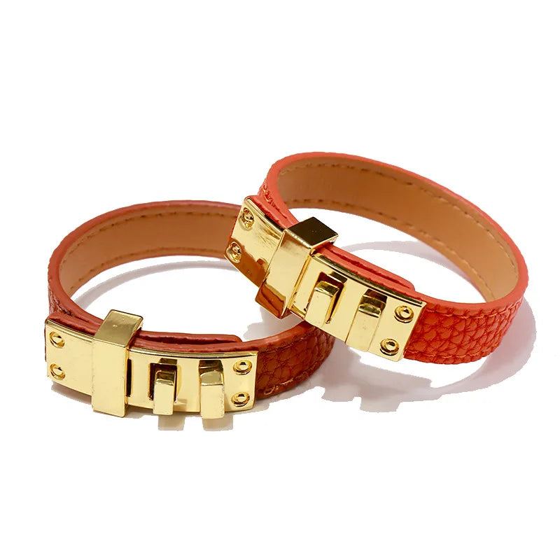 Lychee Pattern,  Glossy Bracelets.   Belt Buckle PU Leather for Women / Men.   Multicolor Couple Bangles. Fashion Top Jewelry.  Great Looking Bracelet. As I write, All Colors are Good EXCEPT BLACK.