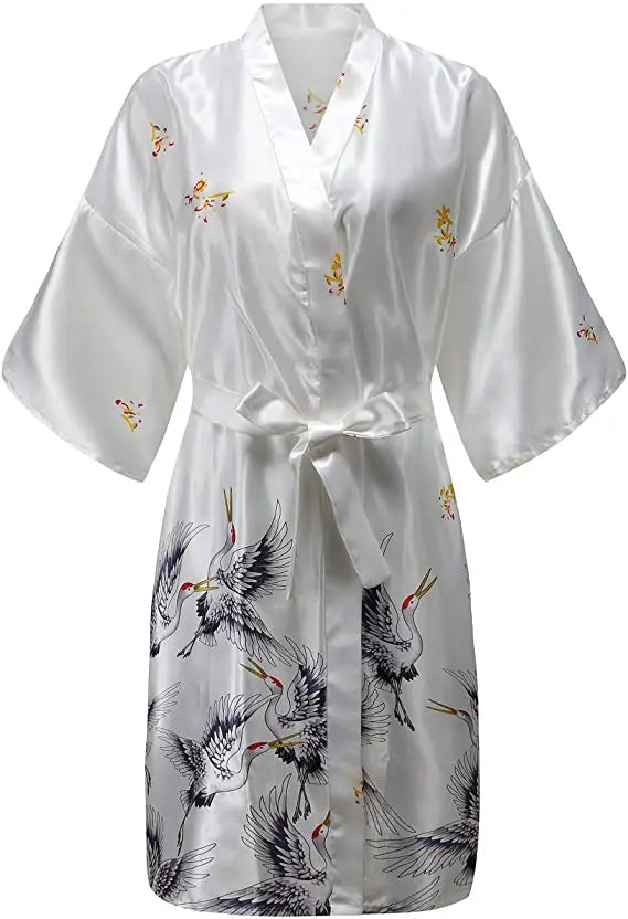 Silk Satin Wedding Bridal,  Bridesmaid Robe Floral Bathrobe Short KimonoStyle.   Dressing Gown For Women