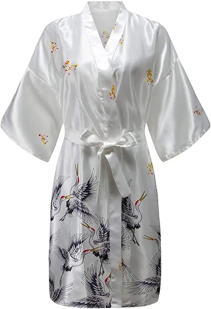Silk Satin Wedding Bridal,  Bridesmaid Robe Floral Bathrobe Short KimonoStyle.   Dressing Gown For Women