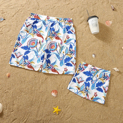 Family Matching Swimsuits/ Floral Printed Mom And Me Swimwear.  Women,  Girls Bathing Suits and Men,  Boys  Trunks Couples Holiday Beachwear